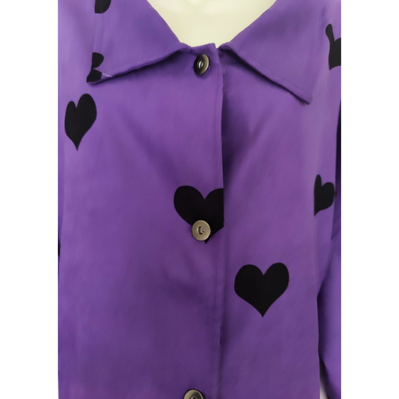 Shein Curve Button Down Shirt Jacket Purple Black Hearts Plus Size 3XL - Picture 5 of 10